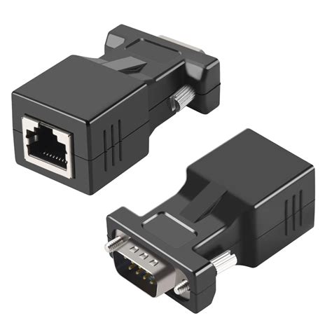 2 Pack Vga Extender Male To Rj45 Cat5 Cat6 20m Network Cable Adapter Com Port To