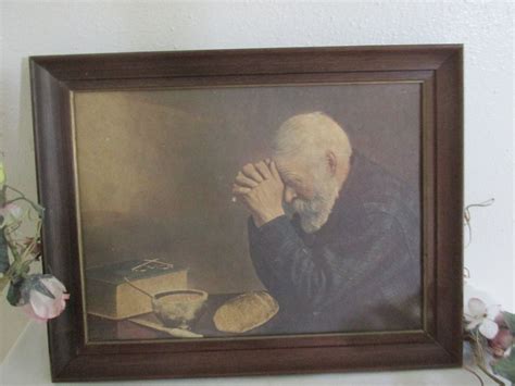 Vintage Picture Grace Old Man Praying Over Bread 10 X 13 Etsy