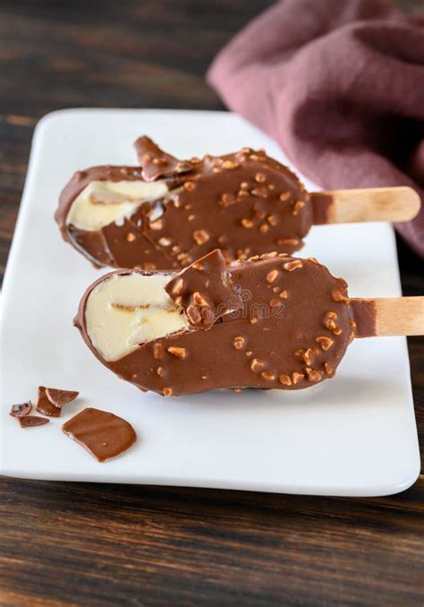 Chocolate Covered Vanilla Ice Cream Bars Stock Photo Image Of Cream