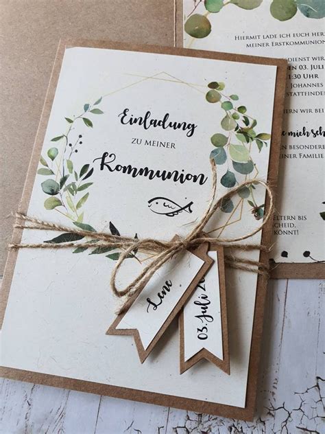 Einladungskarte Zur Konfirmation Kommunion Taufe Eukalyptus Etsy