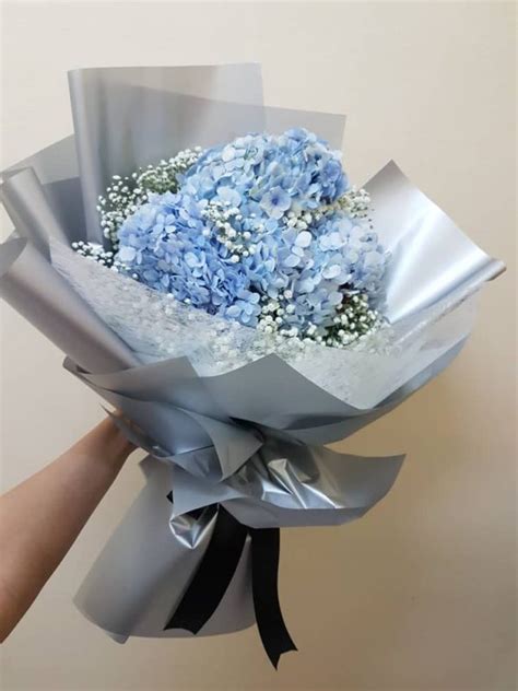 Pastel Blue Hydrangea Bouquet - Nieldelia - Online Florist KL | Flower ...