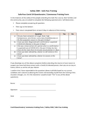 Fillable Online Covid Questionaire Commence Training Form Fax