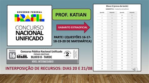 CONCURSO NACIONAL UNIFICADO PARTE I DE MATEMÁTICA Questões 16 17 18