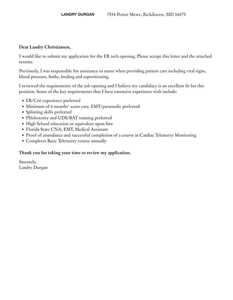 ER Tech Cover Letter | Velvet Jobs