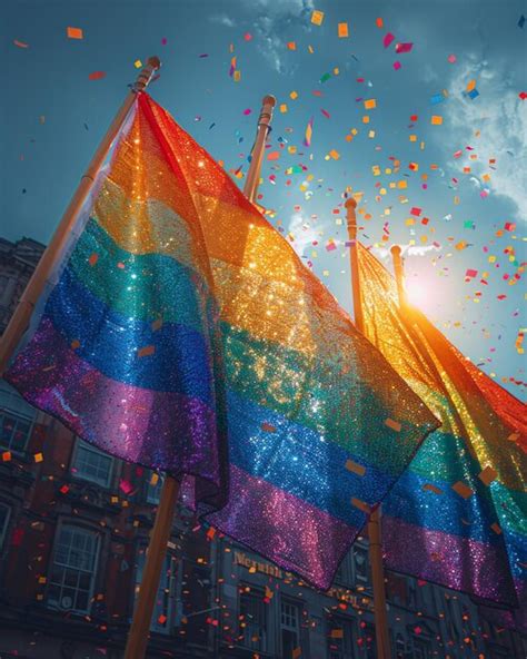 Premium Photo Lgbtq Pride Flags Waving On Flagpoles Outside Background