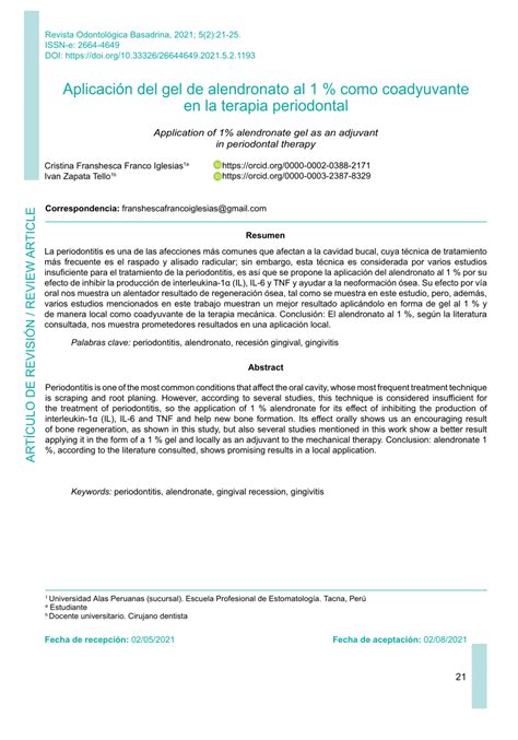 PDF Aplicación del gel de alendronato al 1 como coadyuvante en la