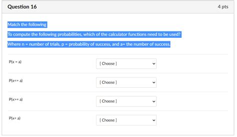 Solved Question 16 4 Pts Match The Following To Compute The