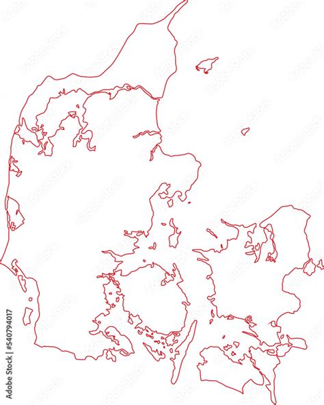 vector illustration of red colored outline map of Denmark Stock Vector ...