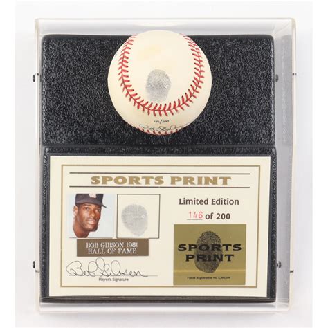 Bob Gibson Signed LE ONL Baseball Display With Thumbprint Beckett