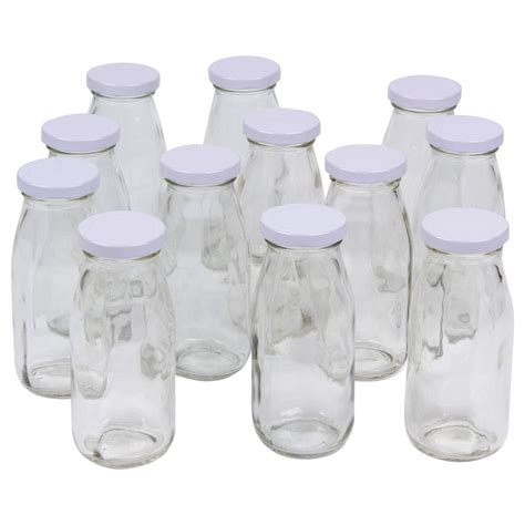 A And A Worldwide 12 Pack Vintage Glass Milk Bottles 8 Ounce With White Metal Twist Lids Glass