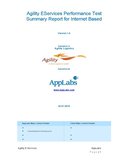 Agility Eservices Performance Test Summary Report For Internet Based