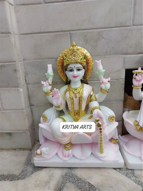 White Painted Marble Laxmi Mata Statue For Worship Size Feet At