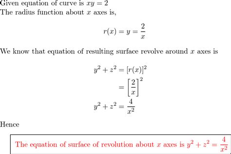 Find An Equation For The Surface Of Revolution Formed By Rev Quizlet