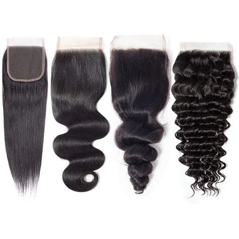 Virgin Brazilian Human Hair 4x4 4x4 Human Hair Closure Straight Body Loose Deep Wave Curly