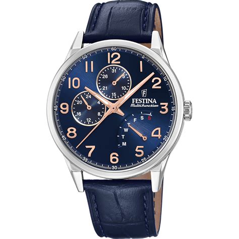 Festina Men S Blue Multifunction Collection Leather Watch Bracelet F B