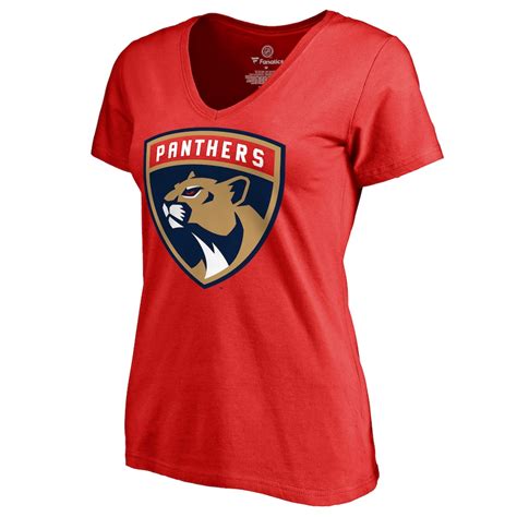 Womens Florida Panthers Red Primary Logo V Neck T Shirt