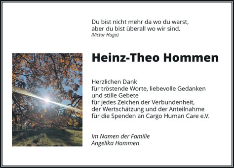 Alle Traueranzeigen für Heinz Theo Hommen trauer rp online de