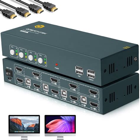 Greathtek Kvm Switch Hdmi Dual Monitor Extended Display 4 Portusb20