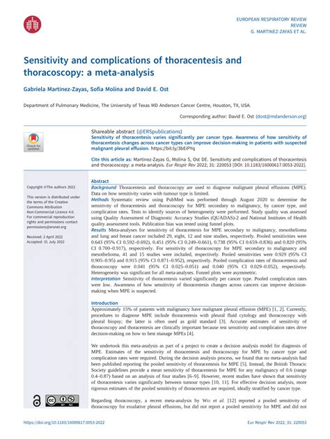 Pdf Sensitivity And Complications Of Thoracentesis And Thoracoscopy