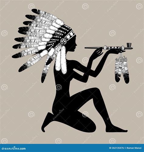 Black Silhouette Of A Naked Girl In Native American Traditional