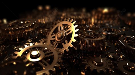 Bunch Of Golden Gears Is Lying Down Background 3d Rendering Gears