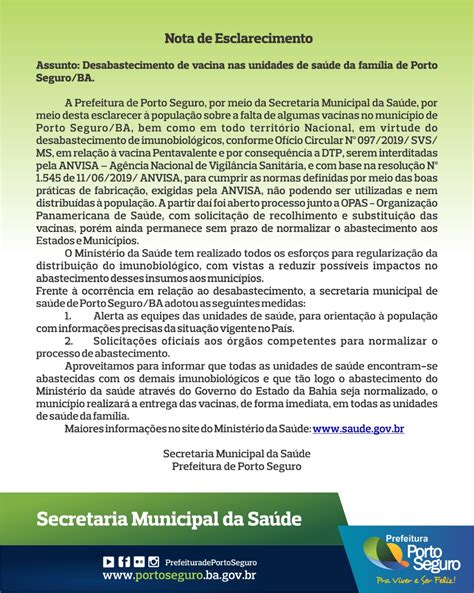 A Prefeitura De Porto Seguro Por Meio Da Secretaria Municipal Da Saúde