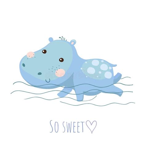 Cute Swimming Baby Hippo Vector Card. Kids Vector Illustration Stock ...