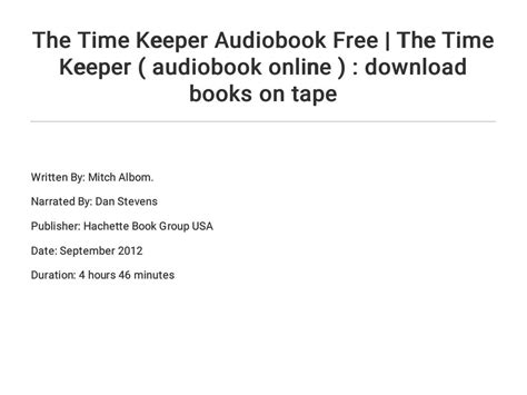 The Time Keeper Audiobook Free | The Time Keeper ( audiobook online )…