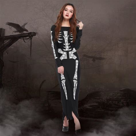 Womens Halloween Skull Skeleton Bones Zip Back Bodycon Jumpsuit Costume Mxl Cosplay Costumes