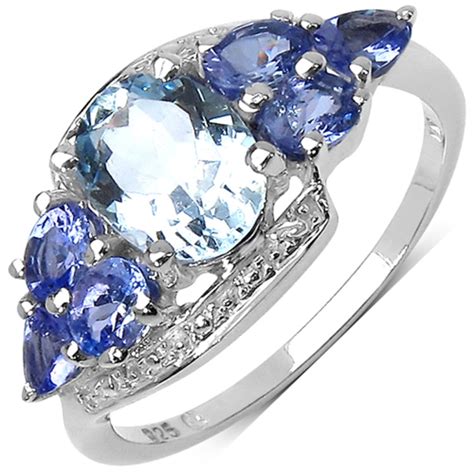 Bonyak Jewelry Genuine Oval Aquamarine And Tanzanite Ring In Sterling