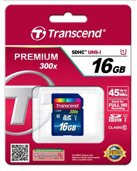 16GB Transcend Premium SDHC CL10 UHS 1 300x Memory Card