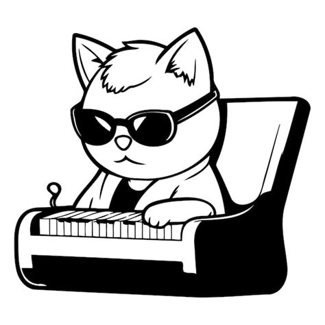 Premium Vector | Cute cat playing the piano Vector illustration in ...