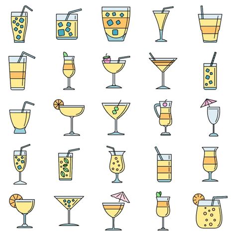 Premium Vector Party Cocktail Icons Set Outline Set Of Party Cocktail