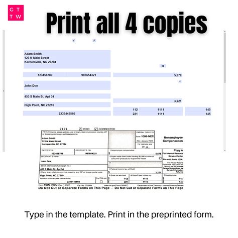 1099 Nec Editable Pdf Fillable Template 2022 With Print And Clear Buttons Courier Font Etsy