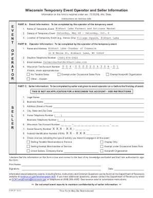 Fillable Online Form S 240 Wisconsin Temporary Event Report