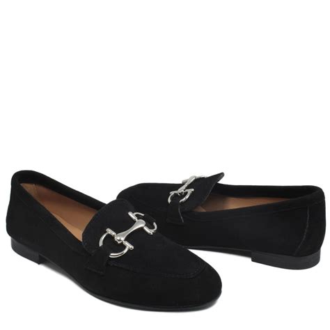 Loafers in Black Suede Leather for Woman Made in Italy