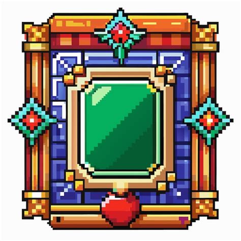 Colorful Pixel Art Frame With Decorative Ornaments Featuring Gemstones