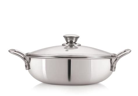 Buy Nirlon Platinum Triply Stainless Steel Extra Deep Kadai With Glass