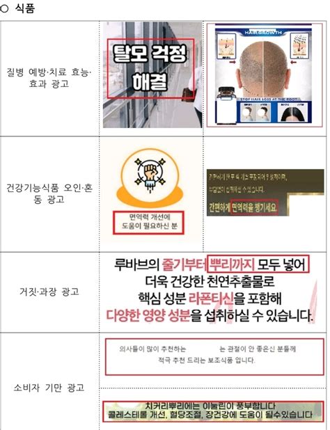 못믿을 식품화장품의약외품 의료기기 온라인 부당광고눈 속임제품 수두록