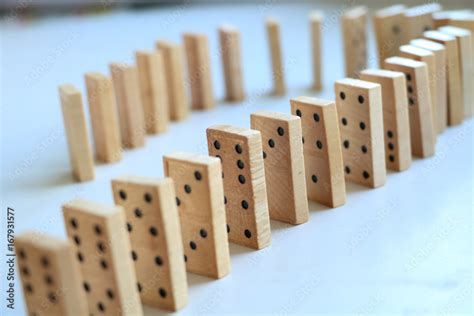 Pieces Of Dominos Are Standing In A Row Looks Like Chain Some Dominos