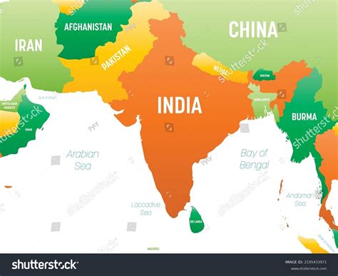 South Asia Detailed Political Map Lables Stock Vector (Royalty Free) 2195433971 | Shutterstock