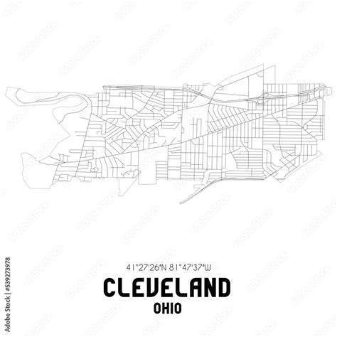 Cleveland Ohio Us Street Map With Black And White Lines Illustration