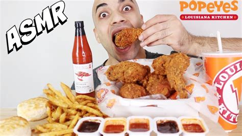 Crunchy Asmr Popeyes Fried Cajun Hot Chicken Fries Biscuit And Drink