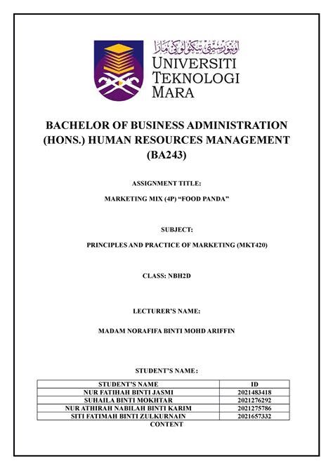 Mkt 3 For Your Reference Bachelor Of Business Administration Hons