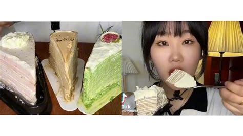 Real Mukbang Today Eating Delicious Crepe Cakes Asmreating Mukbang