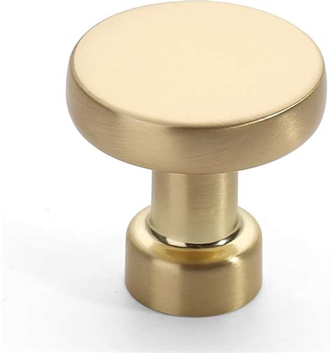 Amerdeco 10 Pack Brushed Brass Kitchen Cabinet Knobs Single Hole Cabinet Pulls Round Gold Drawer