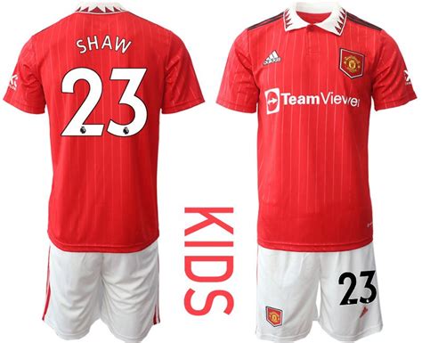 Kinder Manchester United 2022 2023 Heimtrikot Mit Aufdruck Shaw 23