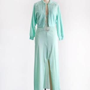 70s Mint Green Nightgown Bed Jacket Set Vintage 1970s Lingerie Small Etsy