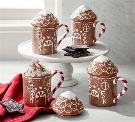 Gingerbread House Lidded Stoneware Mugs | Pottery barn christmas ...