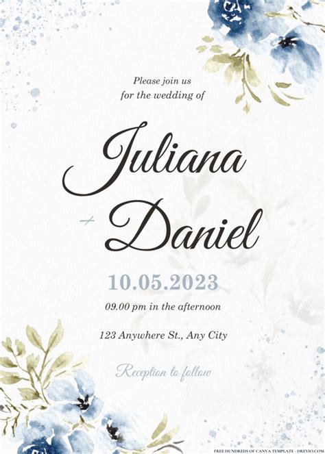 FREE PDF Invitation - Dark Green And Blue Floral Wedding Invitations ...